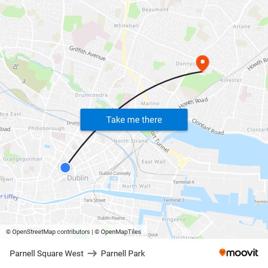 Parnell Square West to Parnell Park map