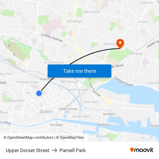 Upper Dorset Street to Parnell Park map