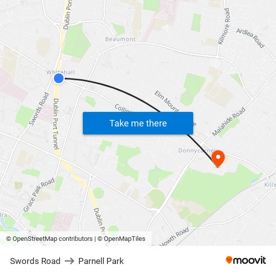 Swords Road to Parnell Park map