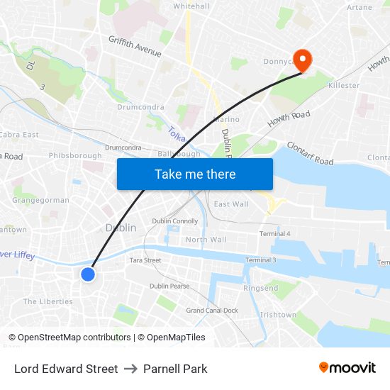 Lord Edward Street to Parnell Park map