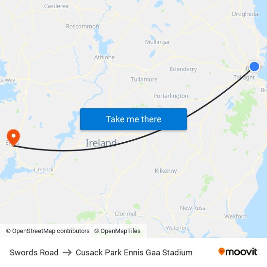 Swords Road to Cusack Park Ennis Gaa Stadium map