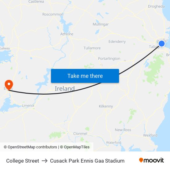 College Street to Cusack Park Ennis Gaa Stadium map