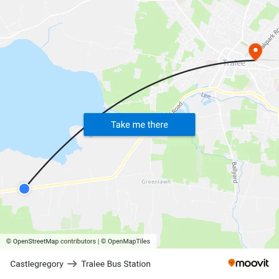 Castlegregory to Tralee Bus Station map