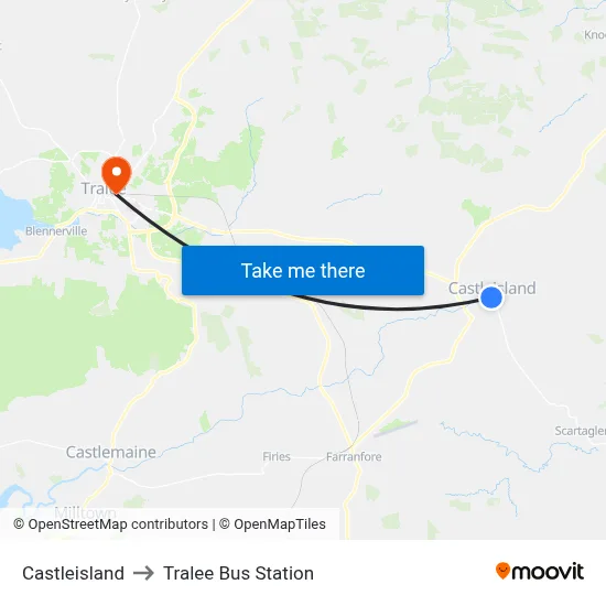 Castleisland to Tralee Bus Station map
