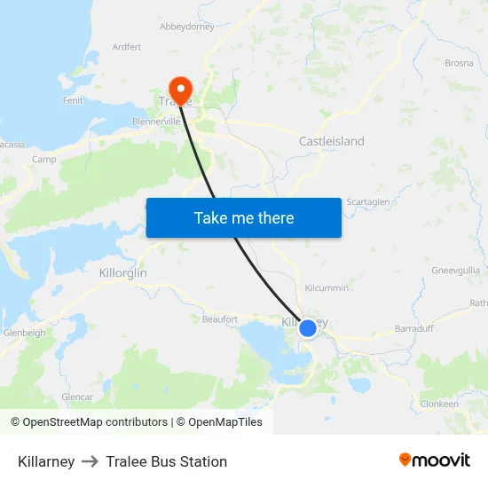 Killarney to Tralee Bus Station map