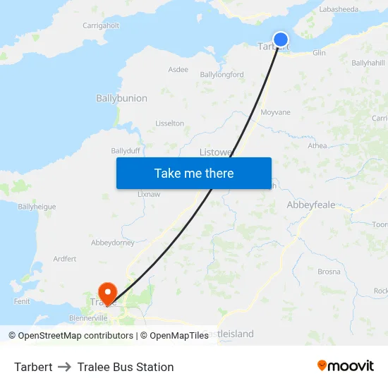 Tarbert to Tralee Bus Station map