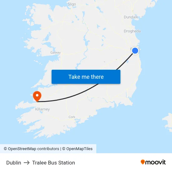 Dublin to Tralee Bus Station map