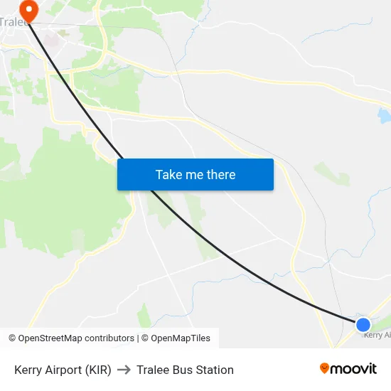 Kerry Airport (KIR) to Tralee Bus Station map