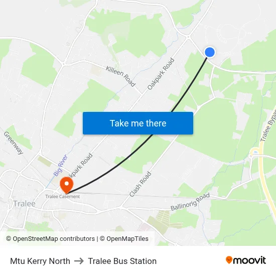 Mtu Kerry North to Tralee Bus Station map