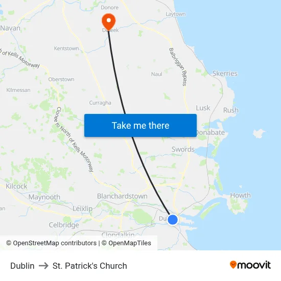 Dublin to St. Patrick's Church map