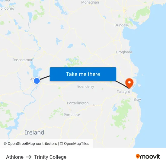 Athlone to Trinity College map