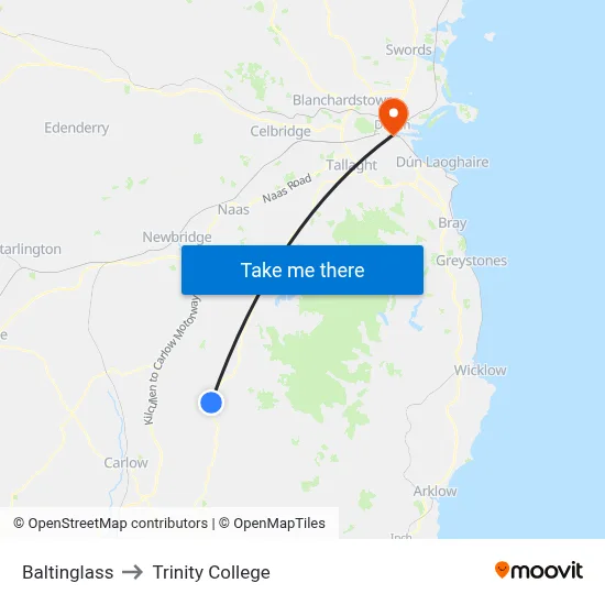 Baltinglass to Trinity College map