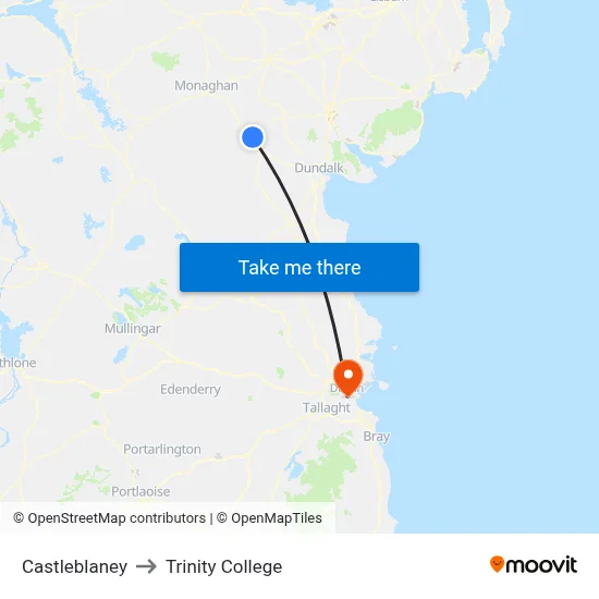 Castleblaney to Trinity College map