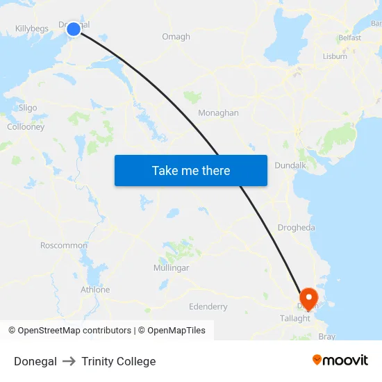 Donegal to Trinity College map