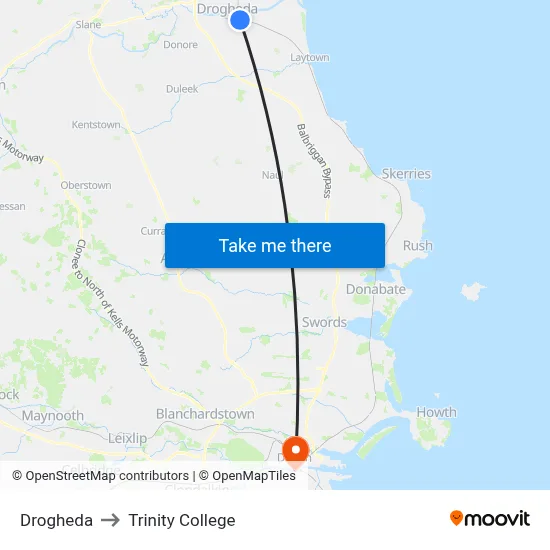 Drogheda to Trinity College map