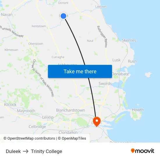 Duleek to Trinity College map