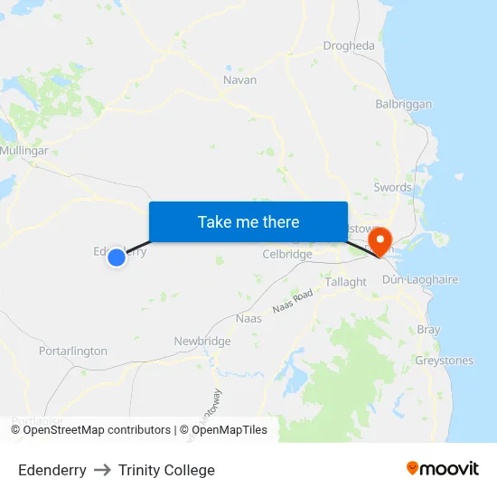 Edenderry to Trinity College map