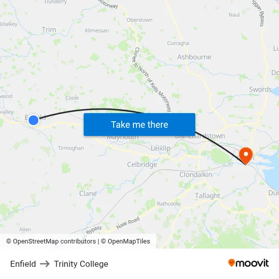 Enfield to Trinity College map