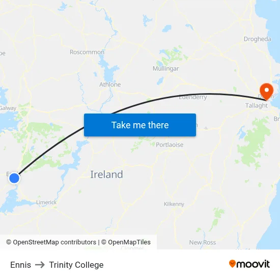 Ennis to Trinity College map