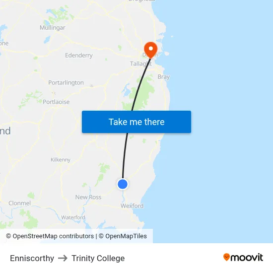 Enniscorthy to Trinity College map