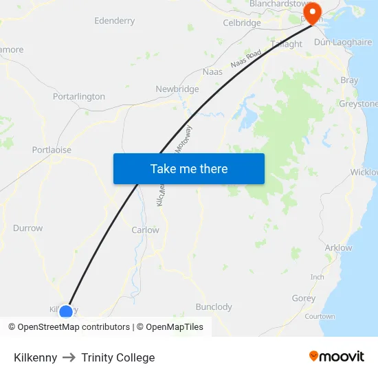 Kilkenny to Trinity College map