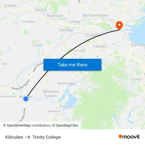 Killcullen to Trinity College map