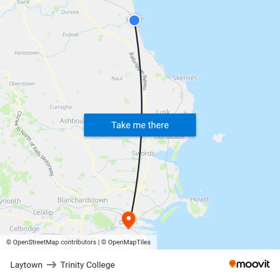 Laytown to Trinity College map