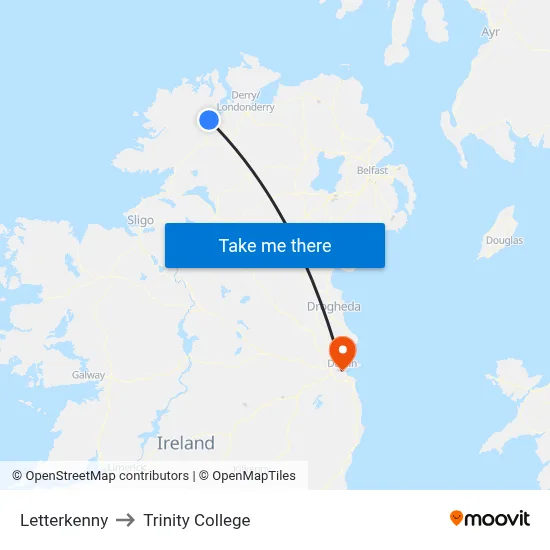 Letterkenny to Trinity College map