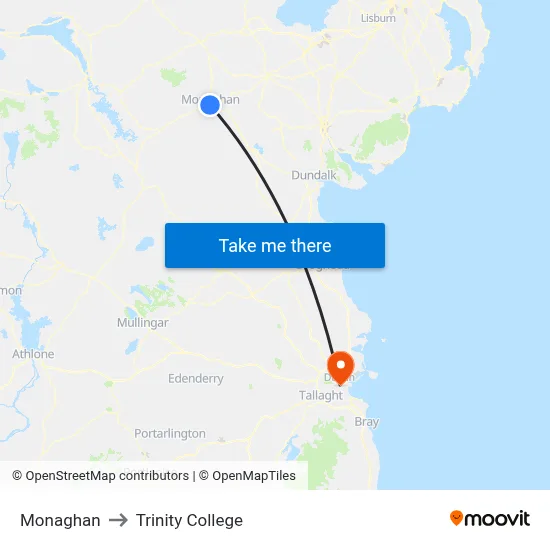 Monaghan to Trinity College map
