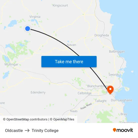 Oldcastle to Trinity College map