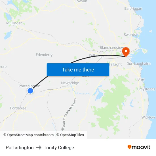 Portarlington to Trinity College map