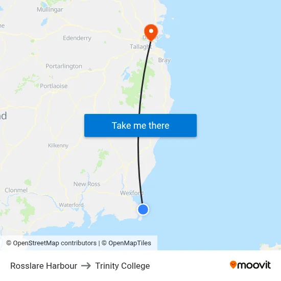 Rosslare Harbour to Trinity College map