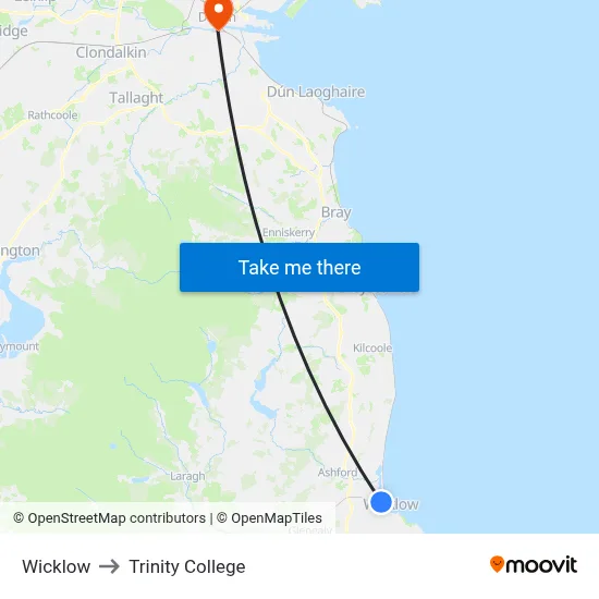 Wicklow to Trinity College map