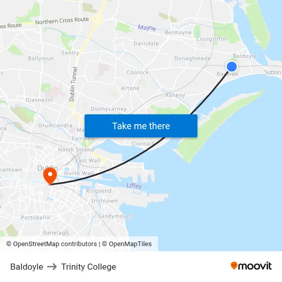 Baldoyle to Trinity College map