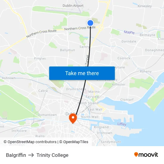 Balgriffin to Trinity College map