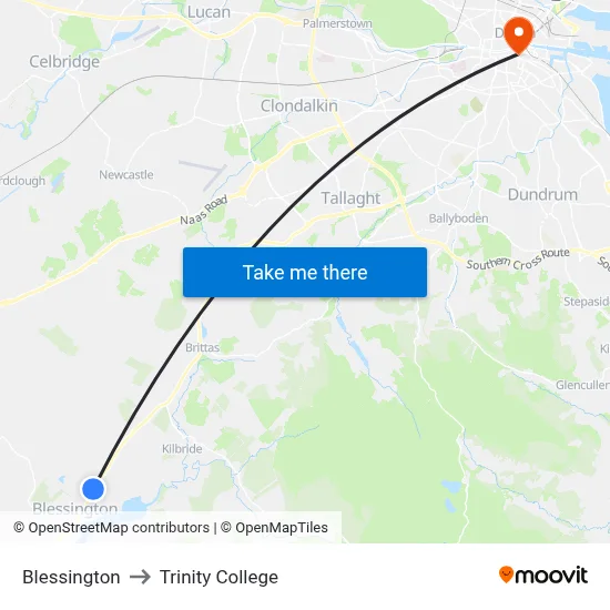 Blessington to Trinity College map