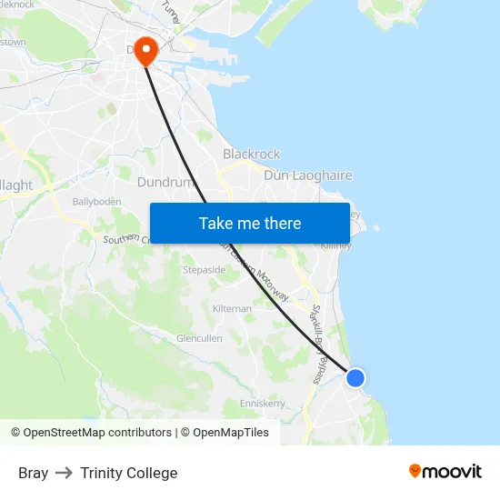 Bray to Trinity College map