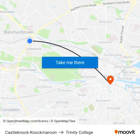 Castleknock-Knockmaroon to Trinity College map