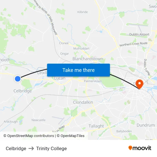 Celbridge to Trinity College map