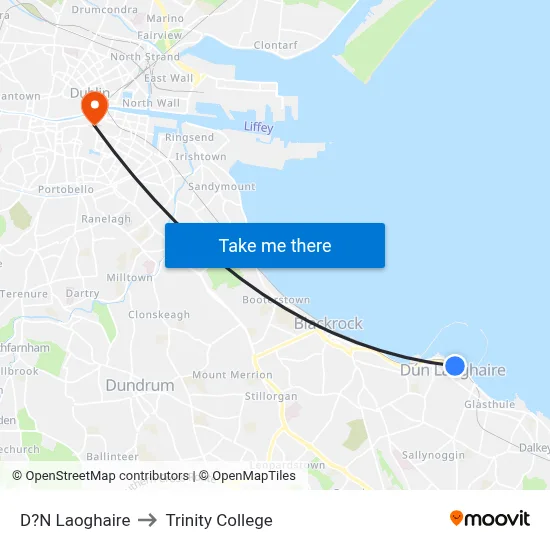 D?N Laoghaire to Trinity College map