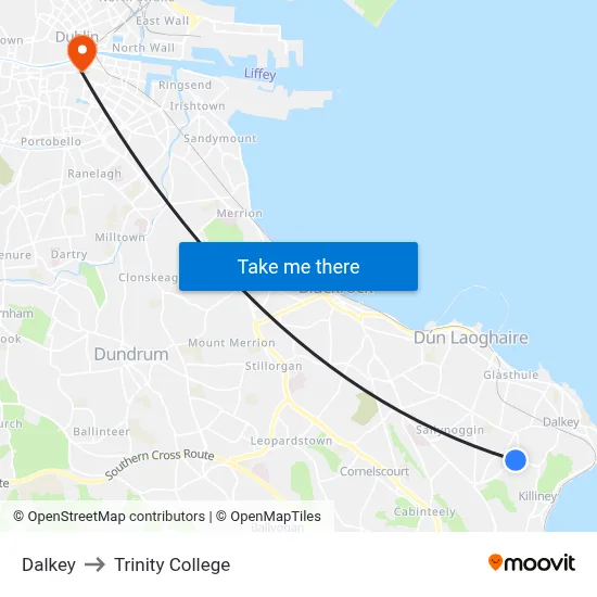 Dalkey to Trinity College map