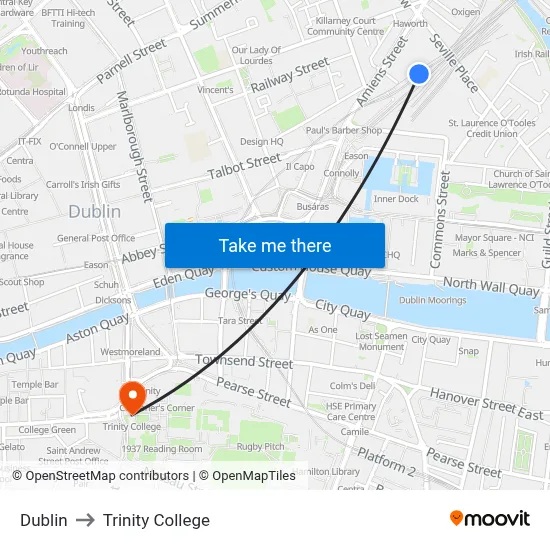 Dublin to Trinity College map