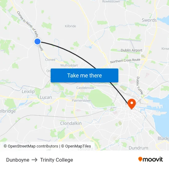 Dunboyne to Trinity College map