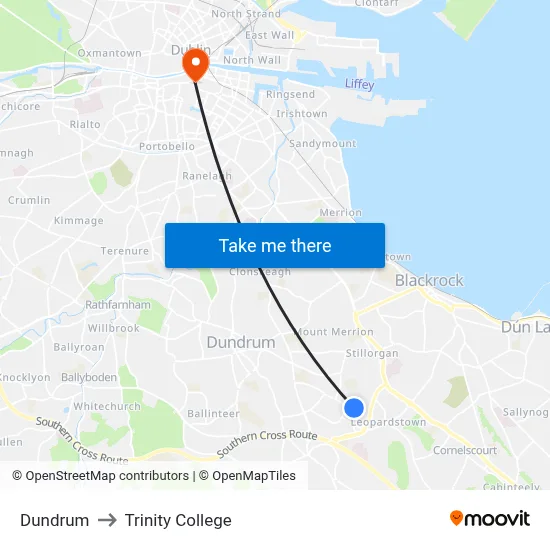 Dundrum to Trinity College map
