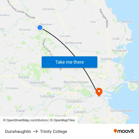 Dunshaughlin to Trinity College map