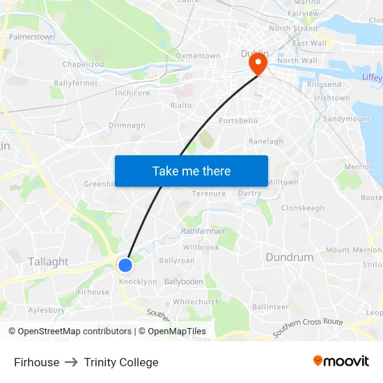 Firhouse to Trinity College map