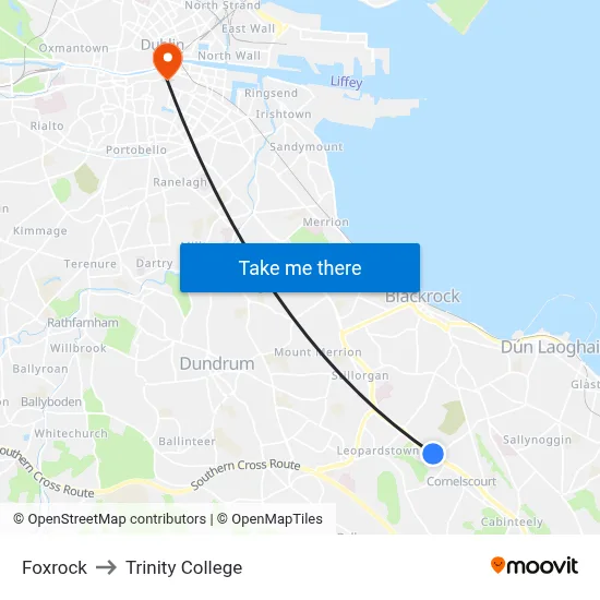 Foxrock to Trinity College map