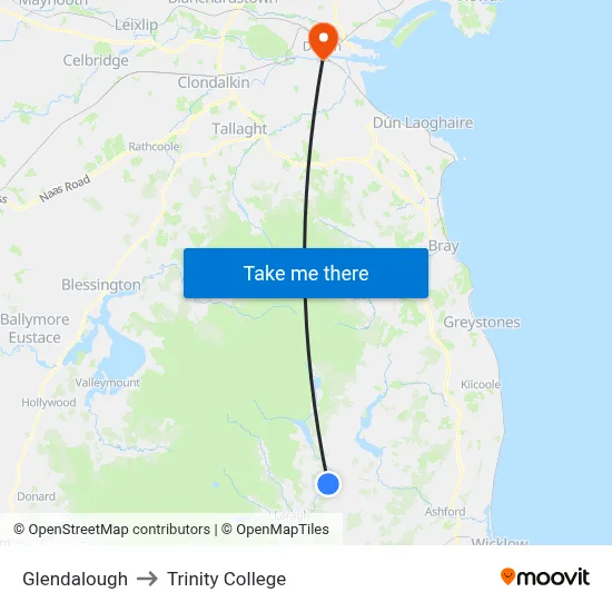 Glendalough to Trinity College map