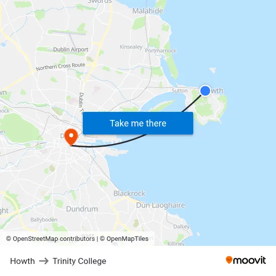 Howth to Trinity College map