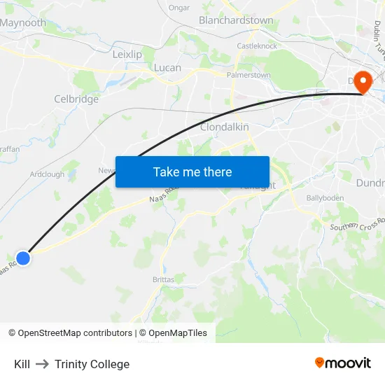Kill to Trinity College map